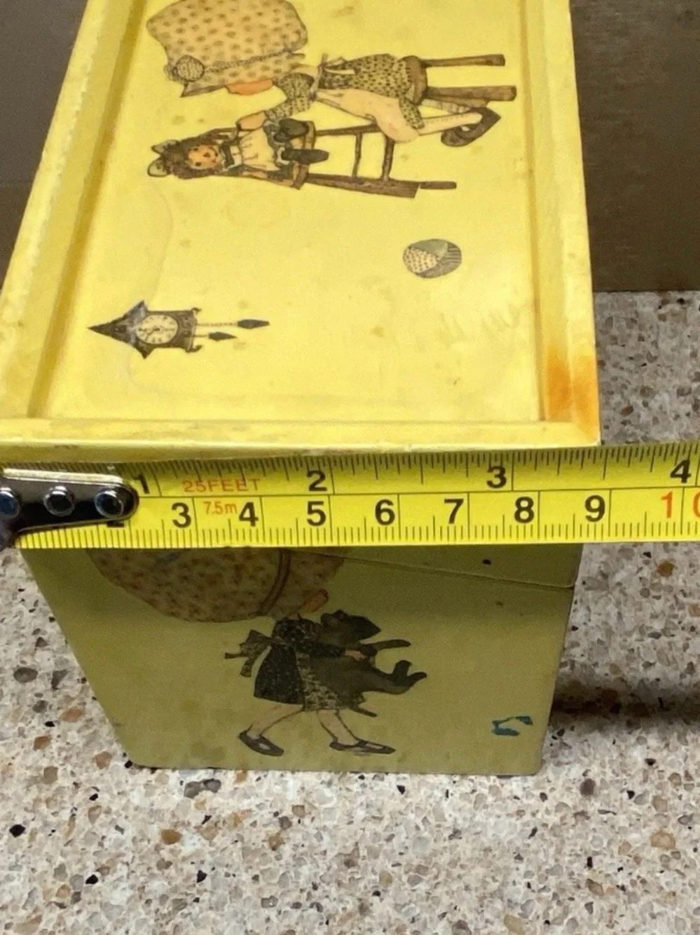 Vintage 1972 Signed Sadie Decoupage Wooden Box Bonnet Girl & Cat Cottagecore